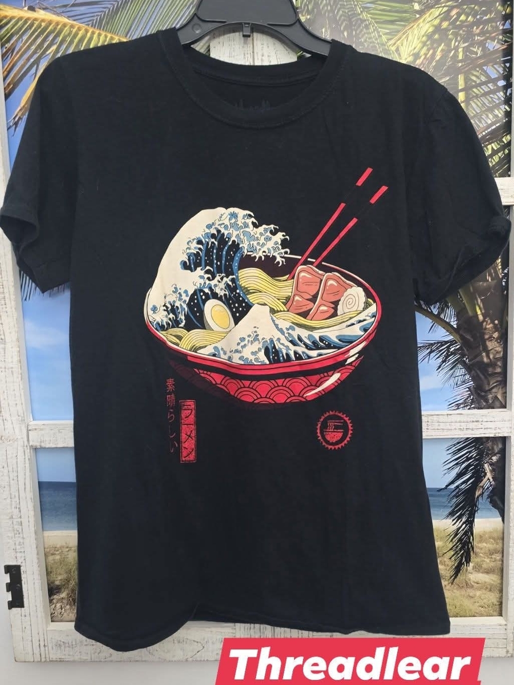 Threadless Black Tee with Faded White Label Print